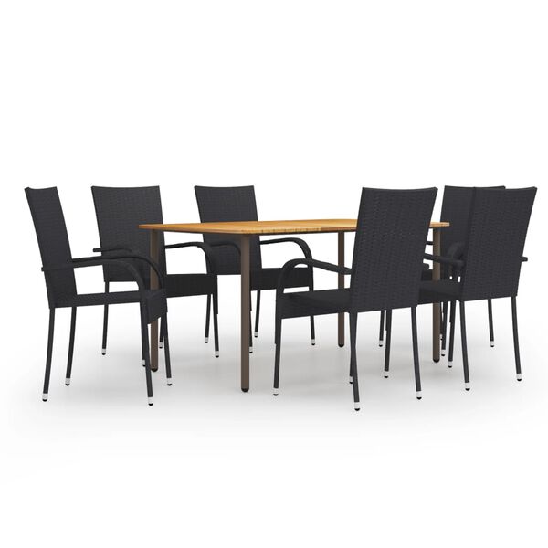 vidaXL Dining Set Black Solid Acacia Wood Stackable Dining Set