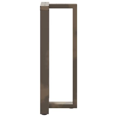 Brown metal U-shaped table leg frame viewed from side.