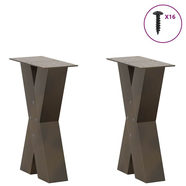 vidaXL Coffee Table Legs X-Shaped 2 pcs Natural Steel 11.0x(16.5-16.9)" Steel