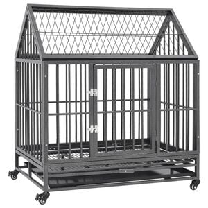 vidaXL Dog Cage Black and silver Steel 36.2 x 24.4 x 41.7 in