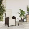 vidaXL Reclining Garden Chair Brown with cream white cushions PE rattan