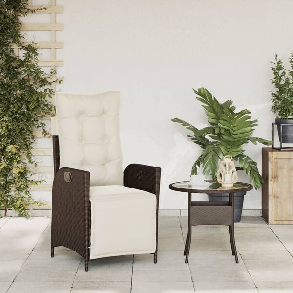 vidaXL Reclining Garden Chair Brown with cream white cushions PE rattan