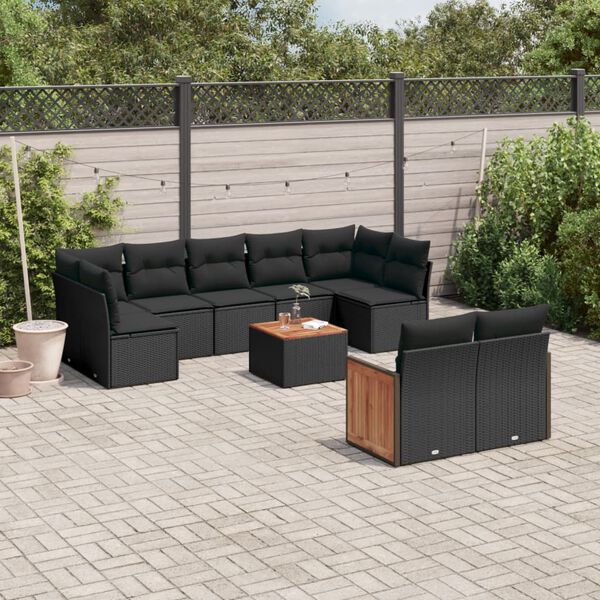 vidaXL Garden Sofa Set Black PE Rattan Medium Modular Garden Sofa Set