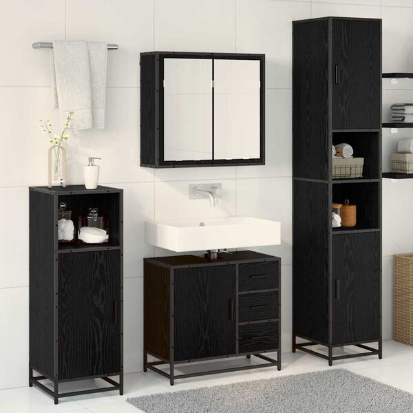 vidaXL Bathroom Furniture Set 3 pcs Black Oak Engineered Wood
