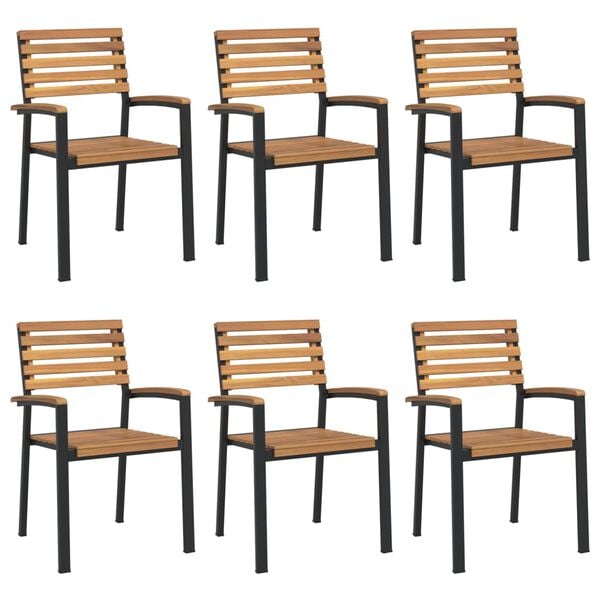vidaXL Stackable Garden Chair Set of 6 Natural wood and black