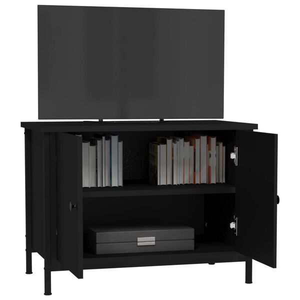 vidaXL TV Cabinet Black Engineered wood, steel TV Cabinet Rectangular