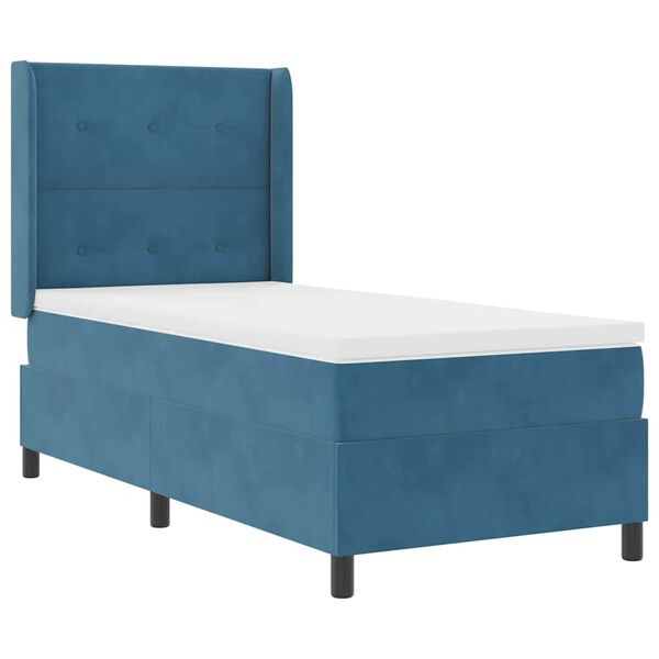 vidaXL LED Box Spring Bed with Mattress Blue 39.4" x 78.7" Velvet