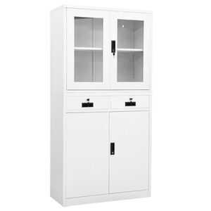 vidaXL Office Cabinet White Steel and tempered glass 35.4 x 15.7 x 70.9 in