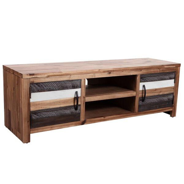 vidaXL TV Stand Wood, Black, White Solid Acacia wood, MDF