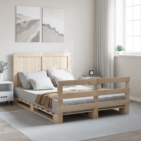 vidaXL Bed Frame Natural wood Solid pine wood 55.1x78.7 in Bed Frame