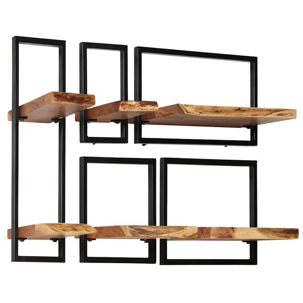 vidaXL Wall Shelf Set Set of 5 Acacia wood brown and black