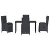 vidaXL Garden Dining Set with Cushion 5 pcs Black Poly Rattan