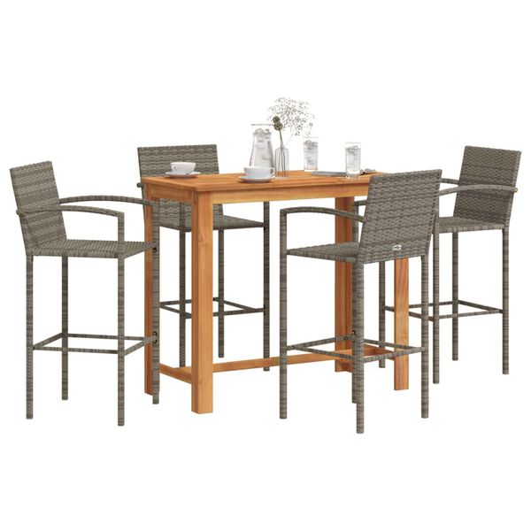 vidaXL Garden Bar Set Grey Solid Acacia wood, PE rattan, Powder-coated steel