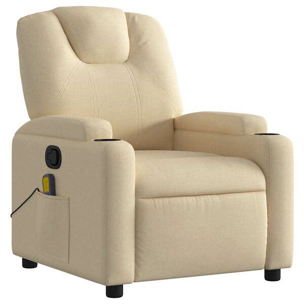 vidaXL Massage Recliner Chair Cream 100% Polyester Fabric, Metal, Plywood