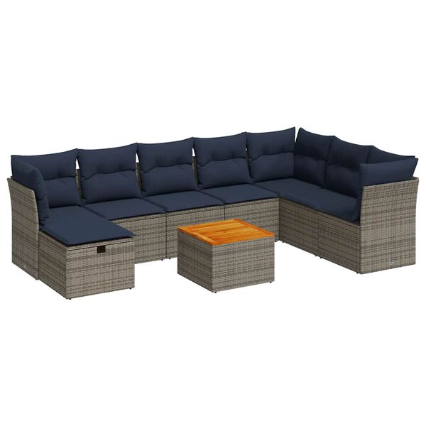 vidaXL 9 Piece Patio Sofa Set with Cushions Gray Poly Rattan