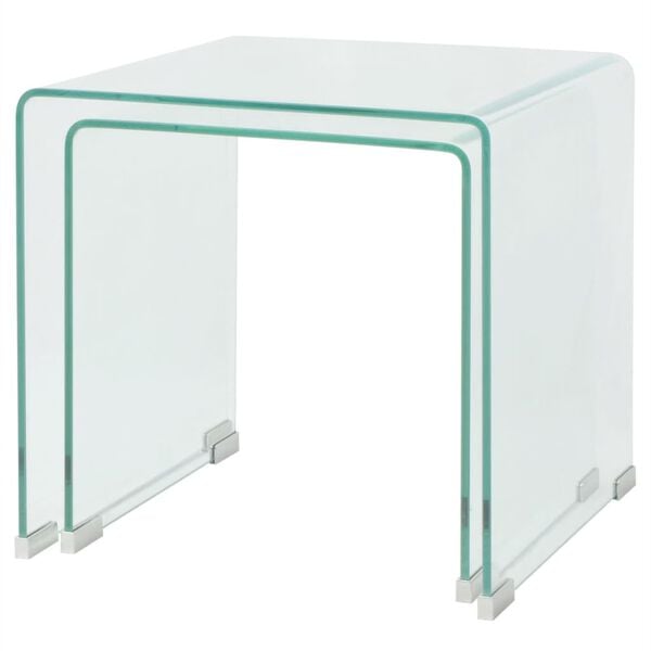 vidaXL Nesting Table Set Set of 2 Clear Tempered safety glass Two Piece