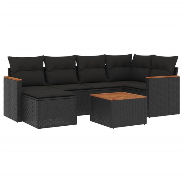 vidaXL Garden Sofa Set Black PE rattan 7 Piece Set Modular