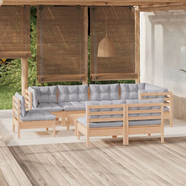 vidaXL Garden Lounge Set Grey, Natural Solid Pinewood, 100% Polyester