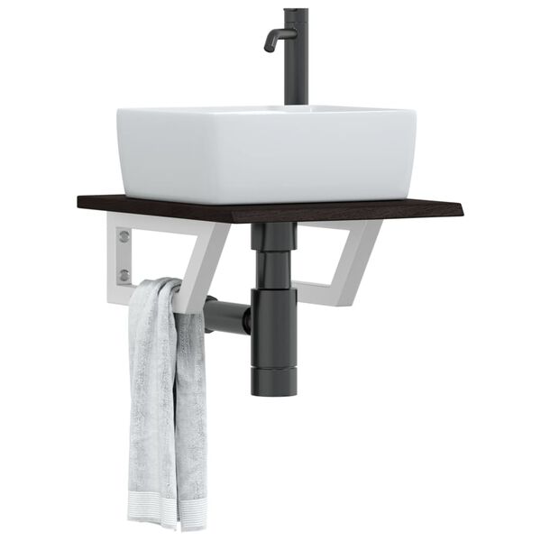 vidaXL Basin Shelf Dark brown and white Solid oak wood and steel