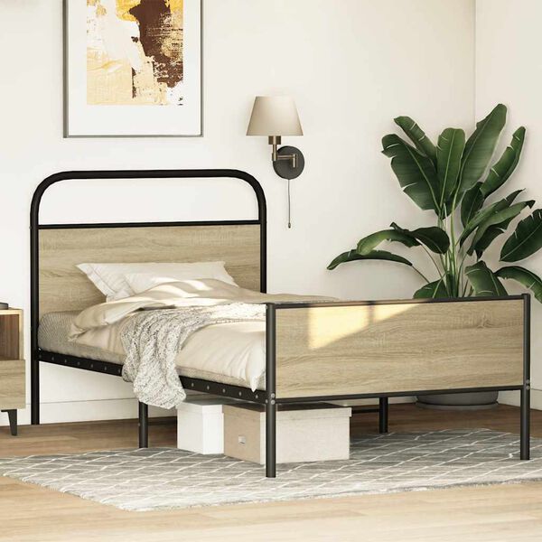 vidaXL Bed Frame Sonoma oak Steel, engineered wood Twin