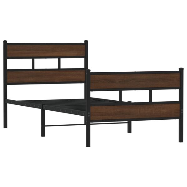 vidaXL Bed Frame Brown Oak Steel Single Bed Frame Rectangular