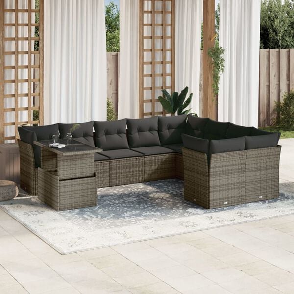 vidaXL Garden Sofa Set Gray PE Rattan, Powder-Coated Steel, Tempered Glass