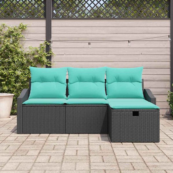 vidaXL Garden Sofa Set with Cushion 4 pcs Black Poly rattan