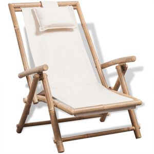 vidaXL Sun Lounger White Bamboo, Canvas Standard Foldable Sun Lounger