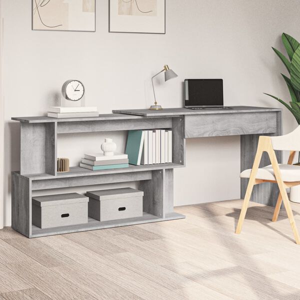 vidaXL Corner Desk Grey sonoma Engineered wood Large Rotatable