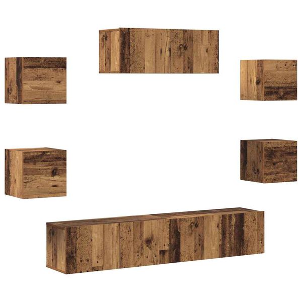 vidaXL TV Cabinet Set Set of 7 Old Wood Engineered Wood Medium