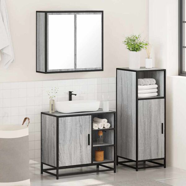 vidaXL Bathroom Furniture Set Grey Sonoma Engineered wood, metal, glass