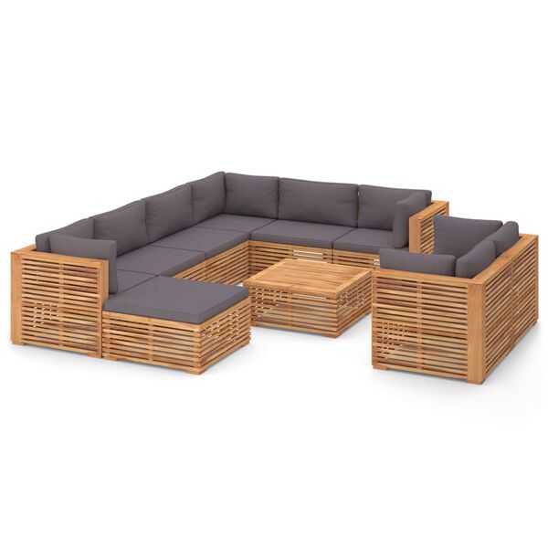 vidaXL 10 Piece Patio Lounge Set with Dark Gray Cushion Solid Teak Wood