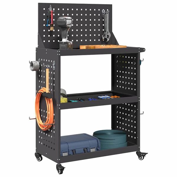 vidaXL Tool Trolley Black 25.59 x 13.78 x 43.70 in Cold-rolled Steel