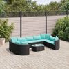 vidaXL Patio Sofa Set Set of 10 Black and Water Blue