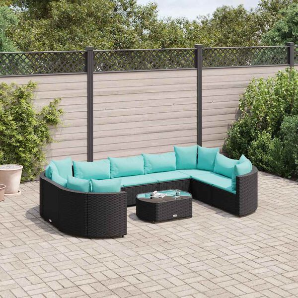 vidaXL Patio Sofa Set Set of 10 Black and Water Blue