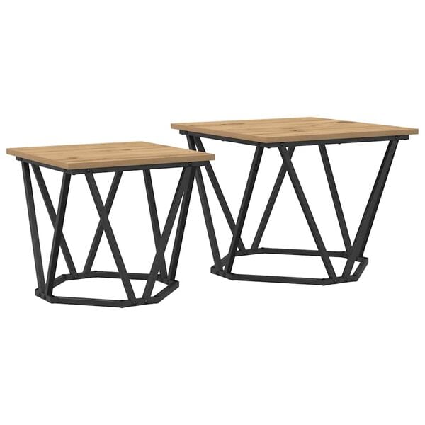 vidaXL Side Table Set 2 pcs Artisan Oak Engineered wood and steel