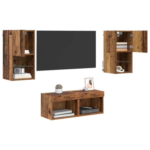 vidaXL TV Wall Cabinets 4 pcs Old Wood 12.01 x 11.81 x 23.62 in