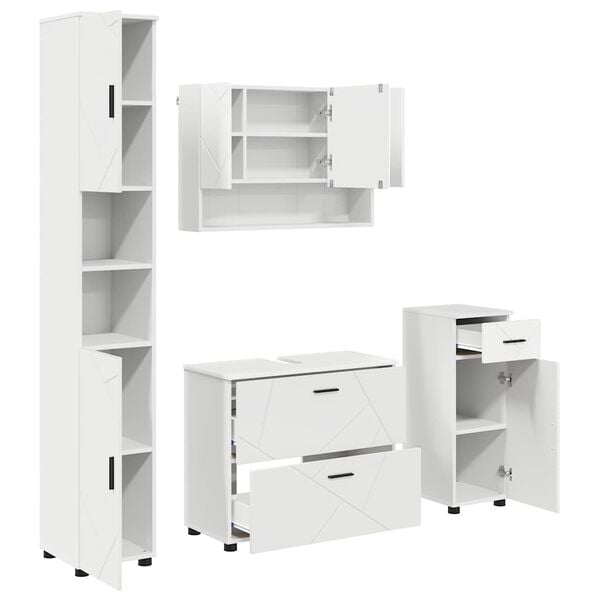 vidaXL Bathroom Furniture Set 4 pcs White Engineered Wood and Metal