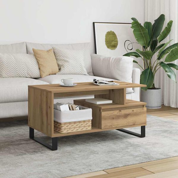 vidaXL Coffee Table Artisan Oak Engineered Wood, Metal Legs Regular