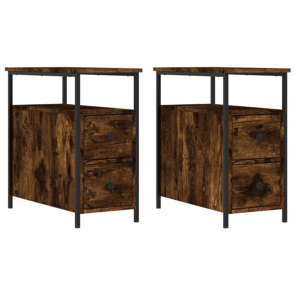 vidaXL Bedside Cabinet Set of 2 Smoked Oak Engineered wood, Iron