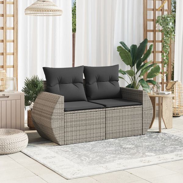vidaXL Garden Sofa Grey PE rattan Large Adjustable Feet