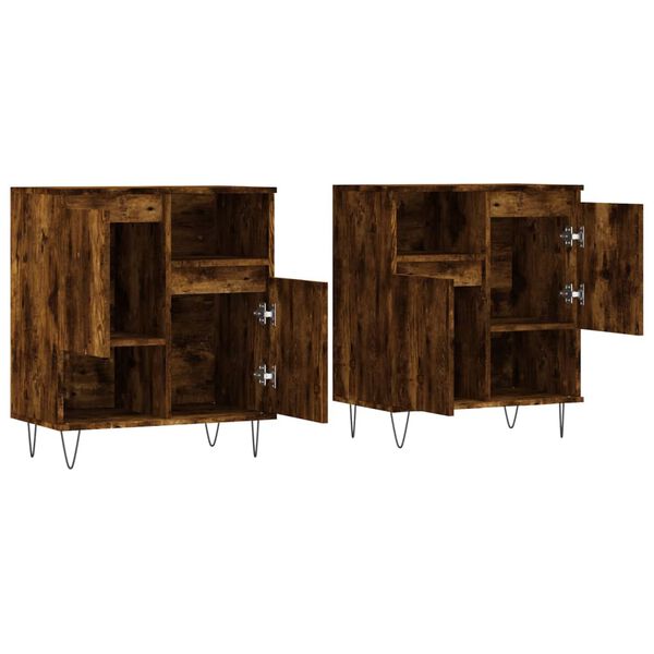 vidaXL Sideboard Set of 2 Smoked Oak Engineered wood, metal Medium