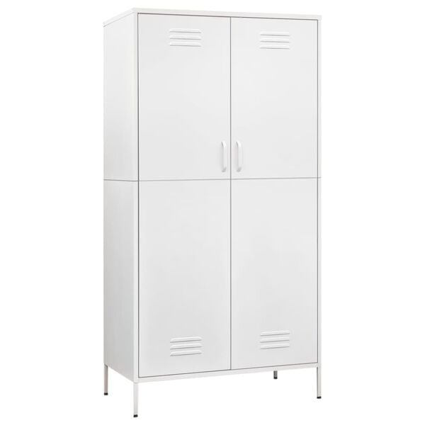 vidaXL Wardrobe White Steel Medium Height-Adjustable Shelves Wardrobe