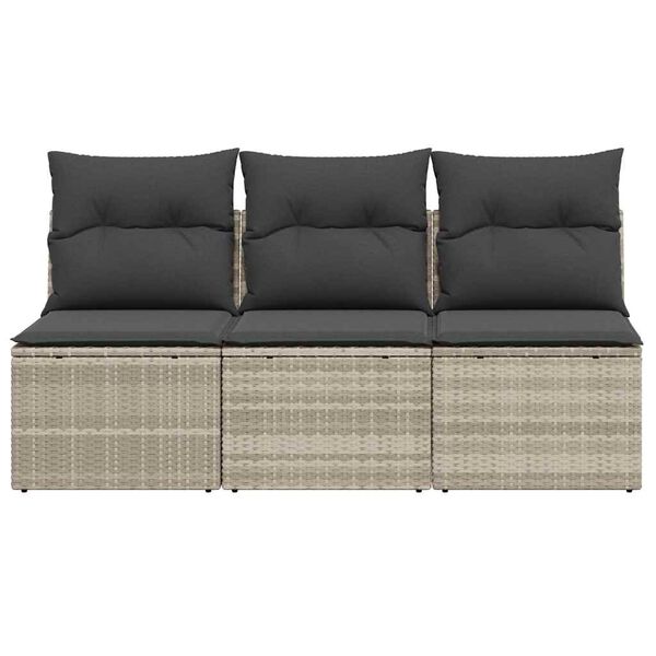 vidaXL Garden Sofa Light Grey Poly Rattan, Powder-Coated Steel, Polyester