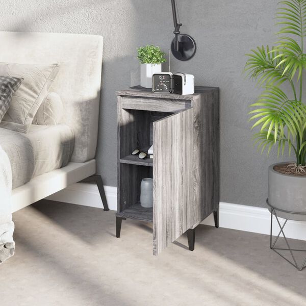 vidaXL Bedside Cabinet Set of 2 Grey sonoma Engineered wood, metal