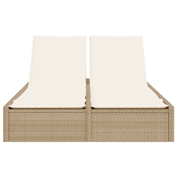 vidaXL Double Sun Lounger with Cushions Beige Poly Rattan