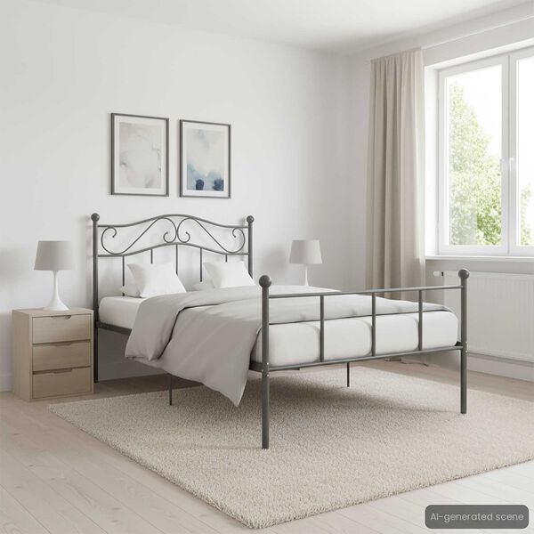 vidaXL Bed Frame Grey Metal Twin Durable Bed Frame Rectangular