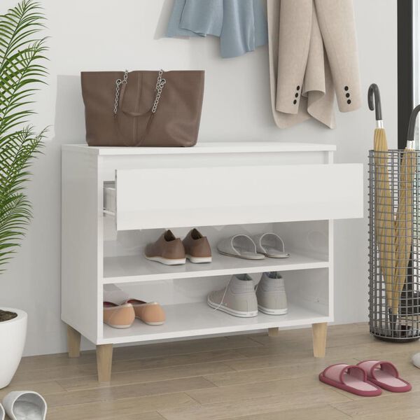 vidaXL Shoe Cabinet High gloss white Engineered wood, solid eucalyptus wood