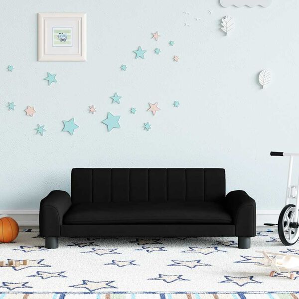 vidaXL Kids Sofa Black Solid pine wood frame, polyester fabric, foam filling