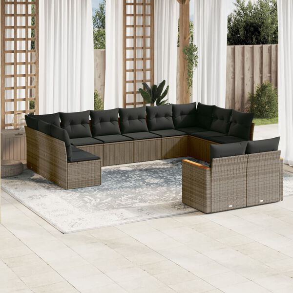vidaXL Garden Sofa Set Grey PE rattan, powder-coated steel, polyester fabric